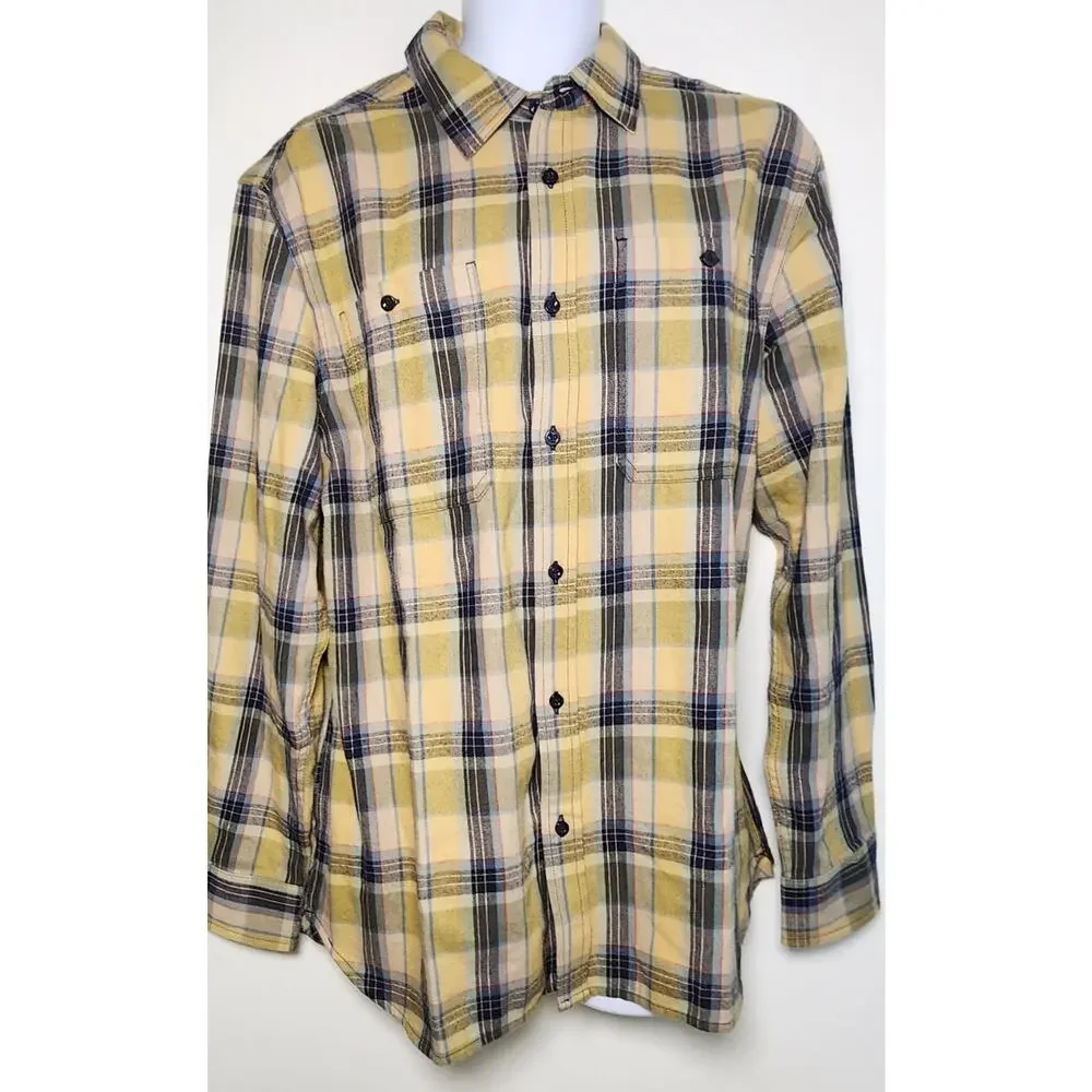 The‎ North Face Plaid Flannel Button Down Shirt Men XL Yellow Outdoor